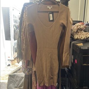 Tan Ribbed Knit Dress